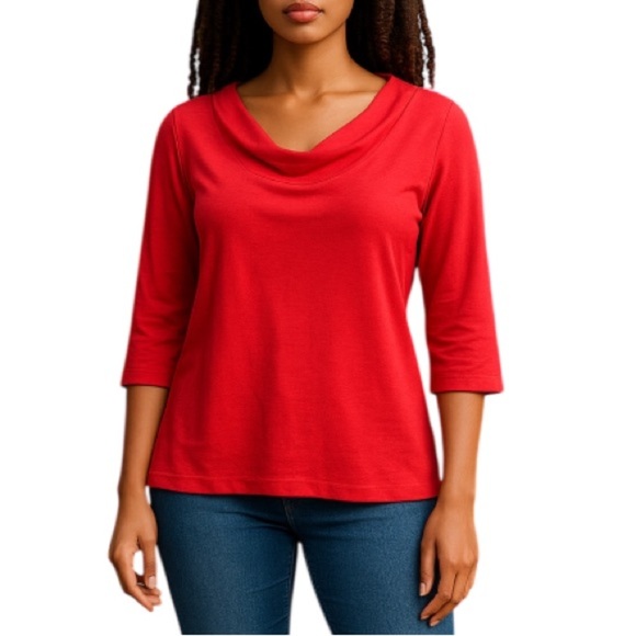 LANDS END Cowl Neck Top Coral Orange Textured Pullover Bright Coastal Size S - Picture 1 of 10